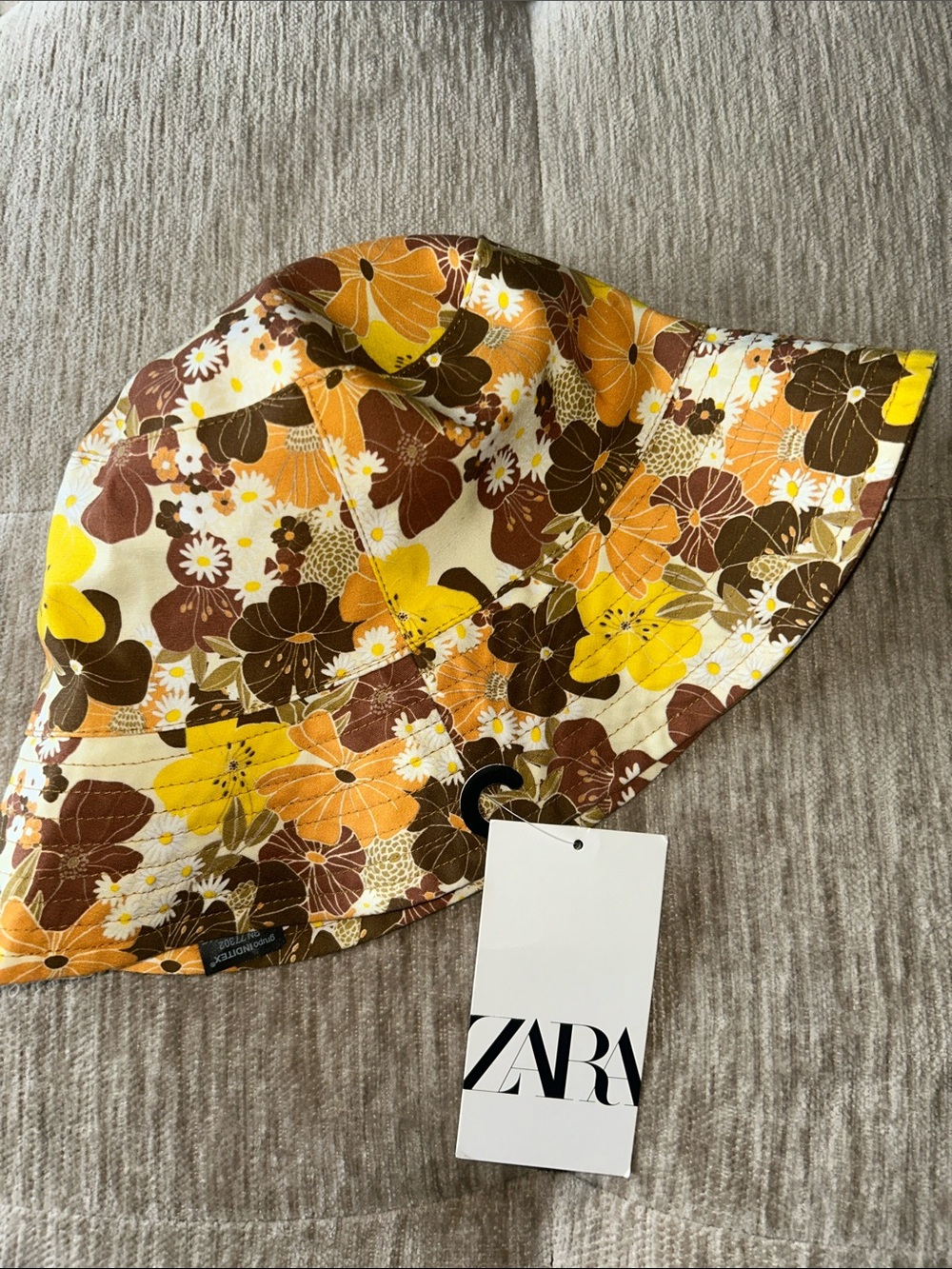 NWT Zara Floral Bucket Hat - Yellow & Brown Size S-M